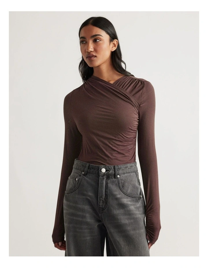 Maxine Crossover Long Sleeve in Chocolate image 3