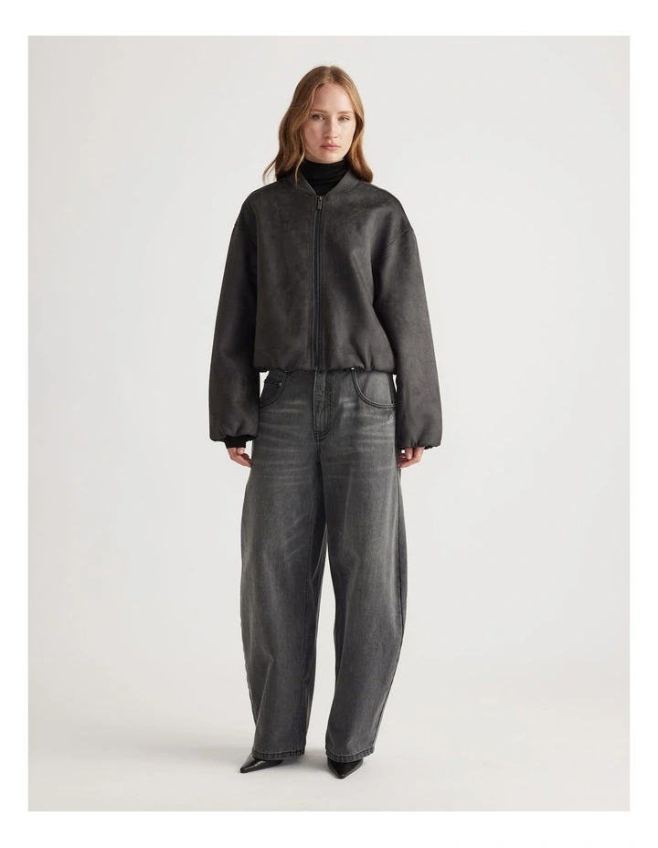 Eden Faux Suede Bomber Jacket in Charcoal image 1