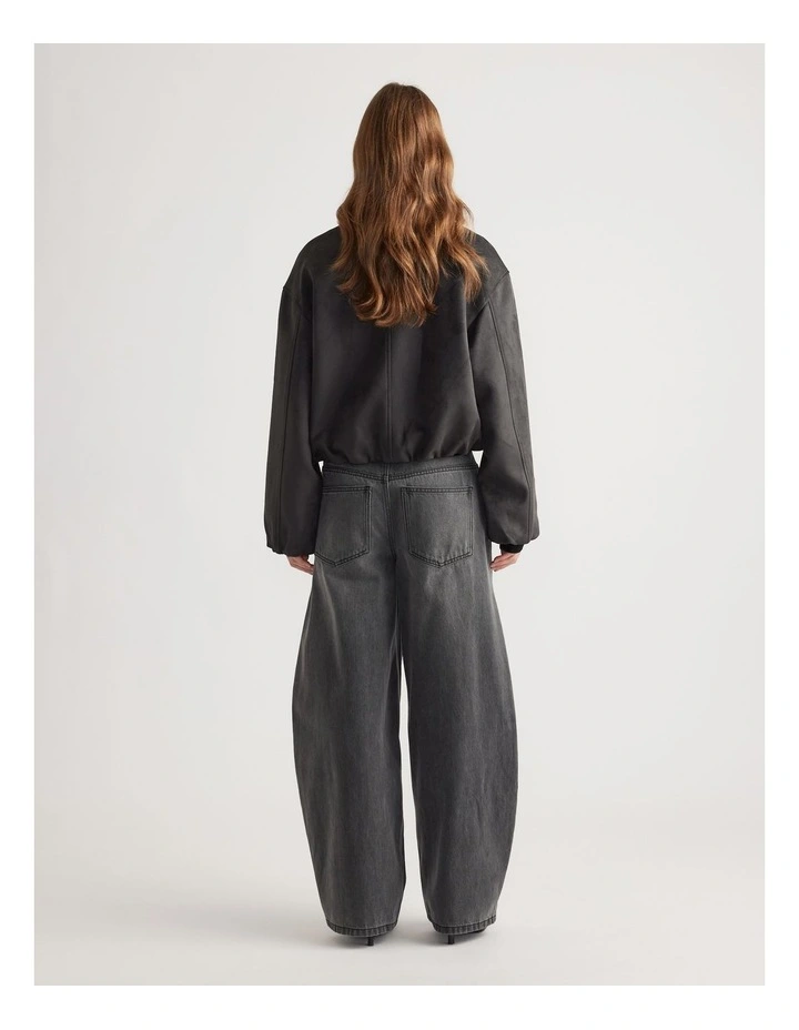 Eden Faux Suede Bomber Jacket in Charcoal image 2