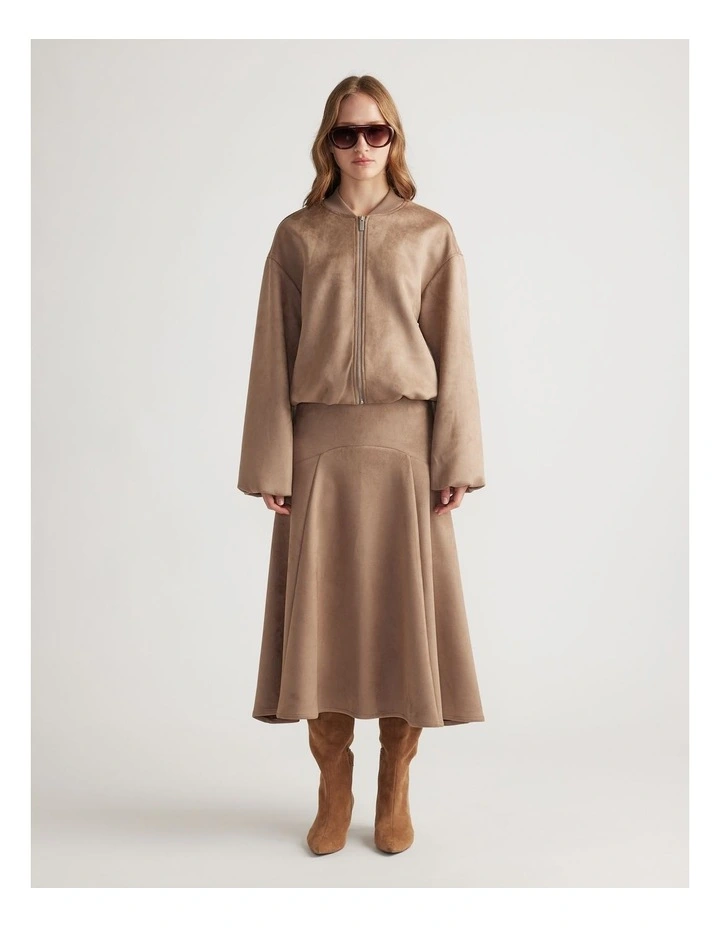 Eden Faux Suede Bomber Jacket in Dove Grey image 1