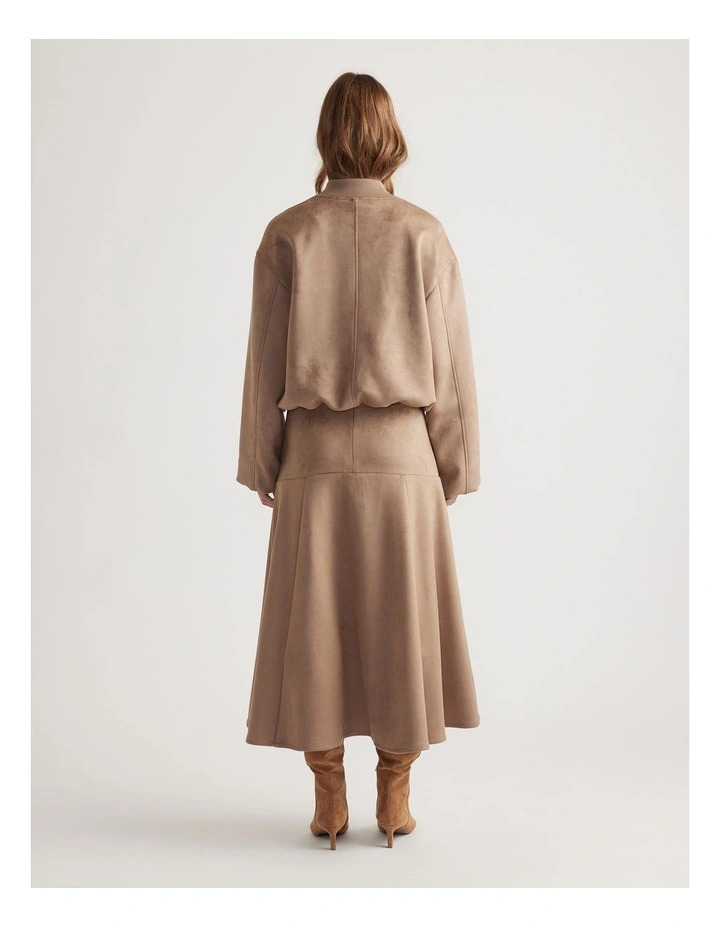 Eden Faux Suede Bomber Jacket in Dove Grey image 2