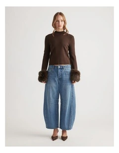 Brynn Faux Fur Cuff Jumper in Teak Brown