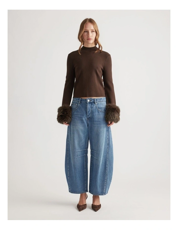 Brynn Faux Fur Cuff Jumper in Teak Brown image 1