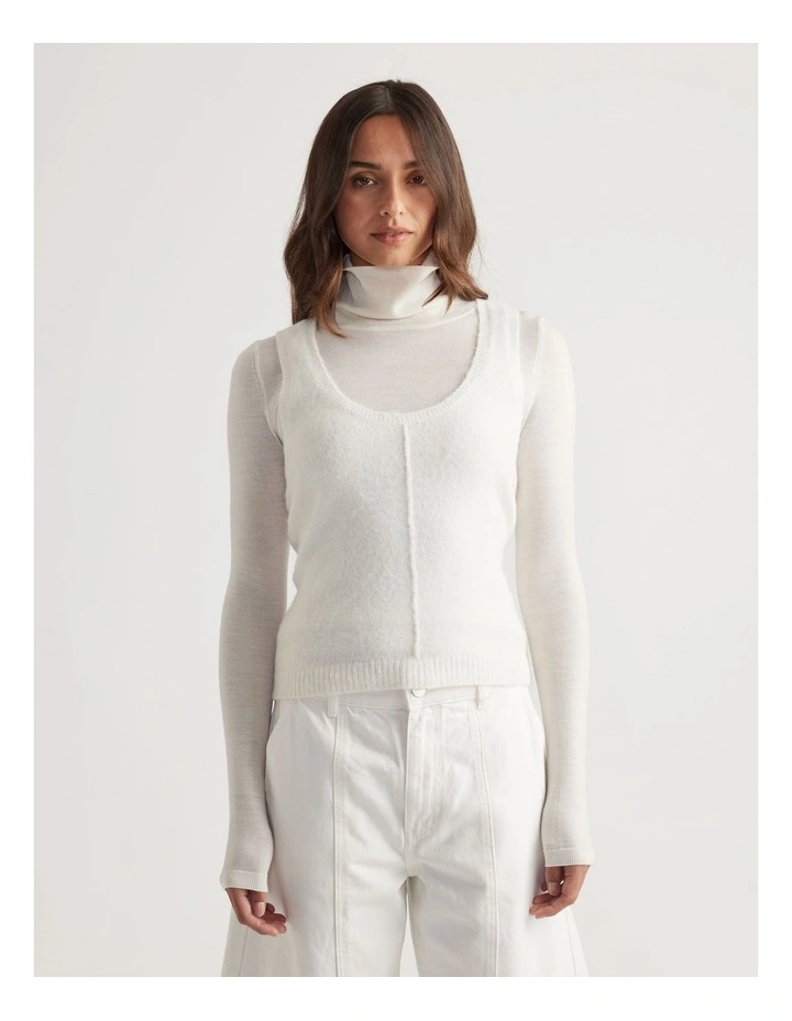 Tyla Fluffy Knit Tank in Ivory image 3