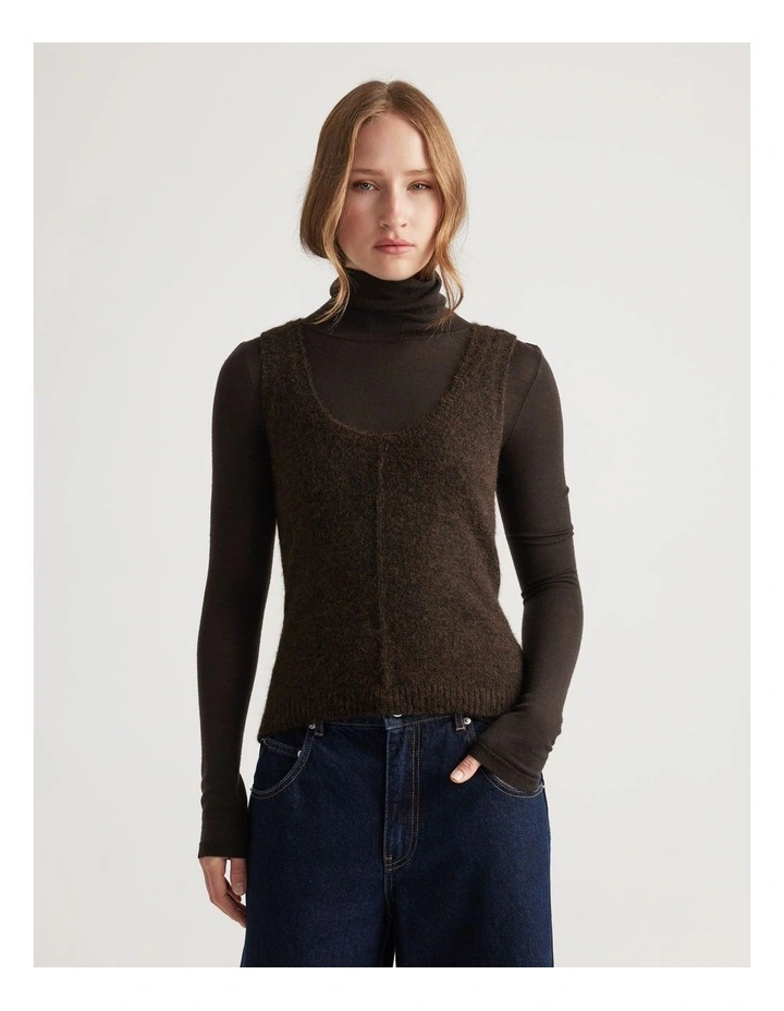 Tyla Fluffy Knit Tank in Truffle Brown image 3