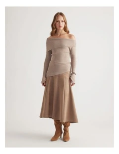 Mariah Off Shoulder Knit Top in Biscuit