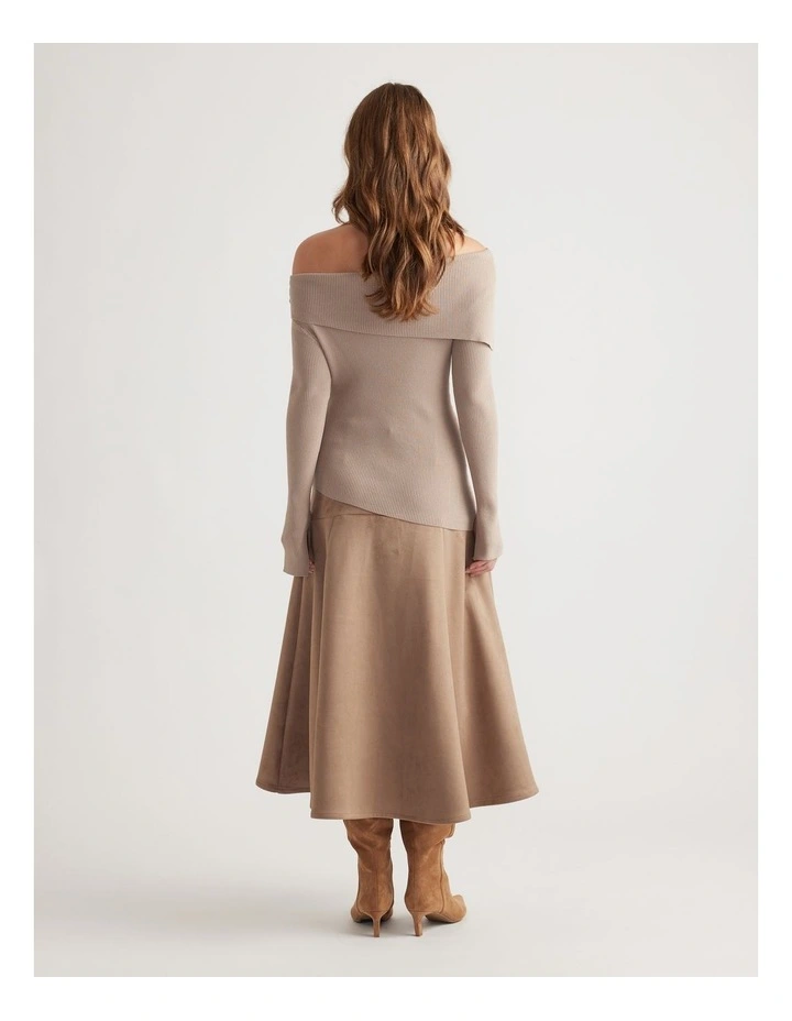 Mariah Off Shoulder Knit Top in Biscuit image 2