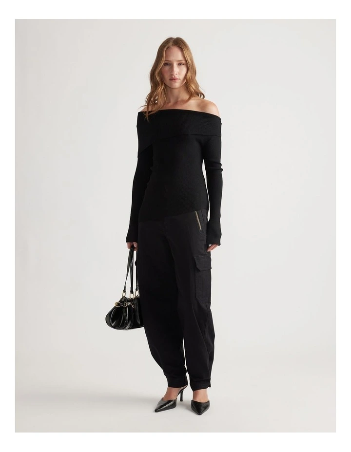 Mariah Off Shoulder Knit Top in Black image 1