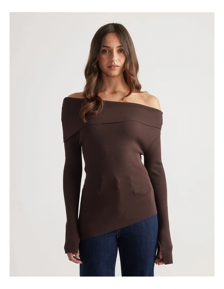 Mariah Off Shoulder Knit Top in Rich Mocha image 3