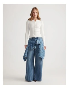 Lana Scallop Button Top in Antique White