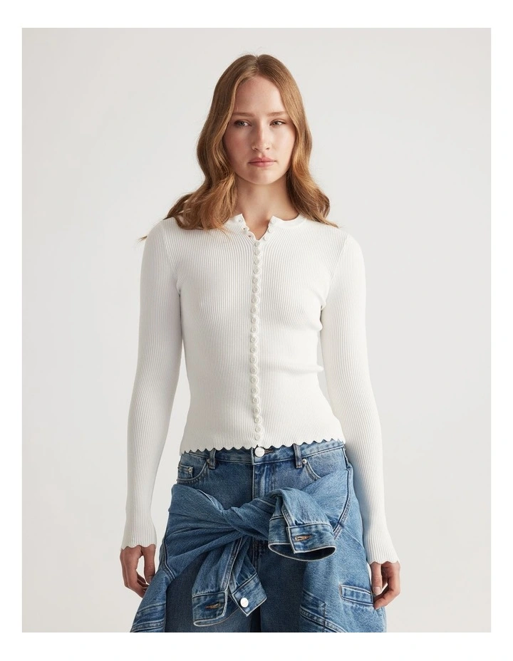 Lana Scallop Button Top in Antique White image 3