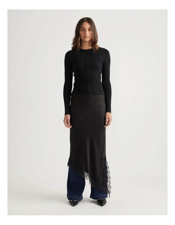 Lana Scallop Button Top in Black image 1