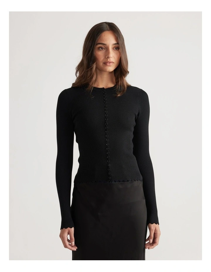 Lana Scallop Button Top in Black image 3