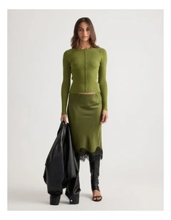 Lana Scallop Button Top in Pesto