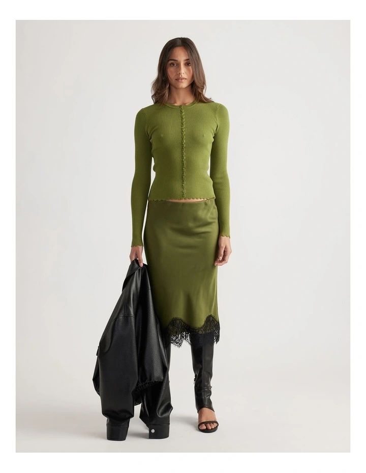 Lana Scallop Button Top in Pesto image 1