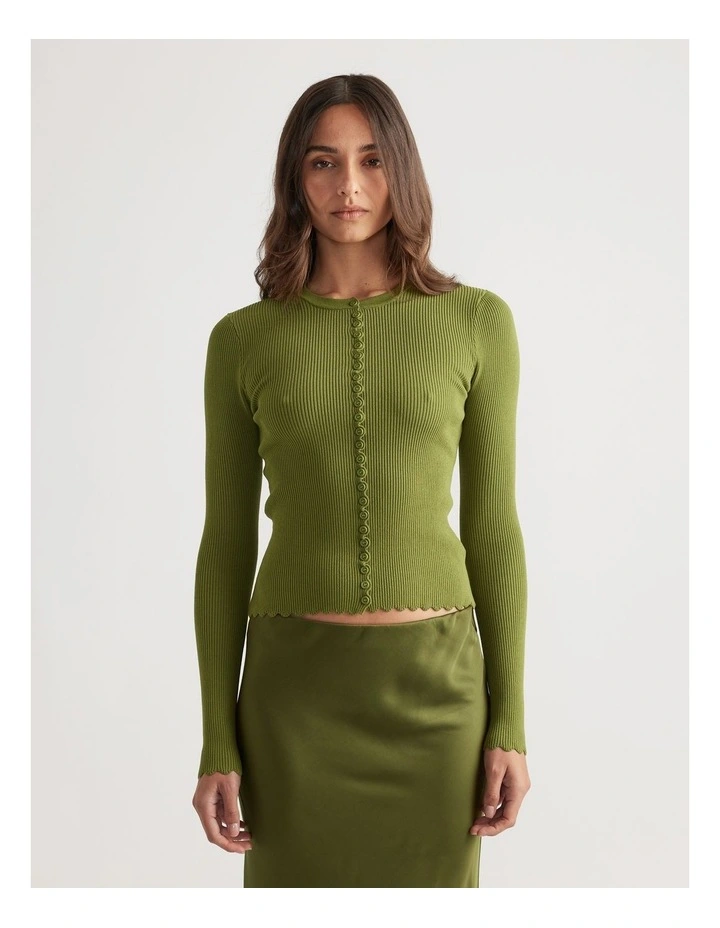 Lana Scallop Button Top in Pesto image 3