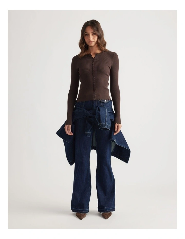 Lana Scallop Button Top in Rich Mocha image 1