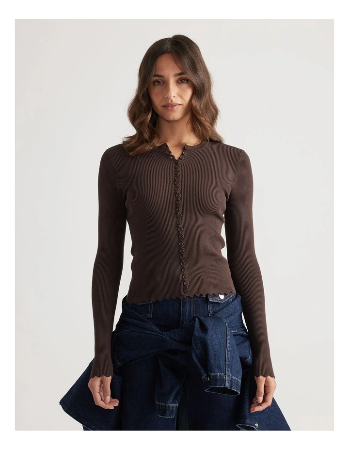 Lana Scallop Button Top in Rich Mocha image 3