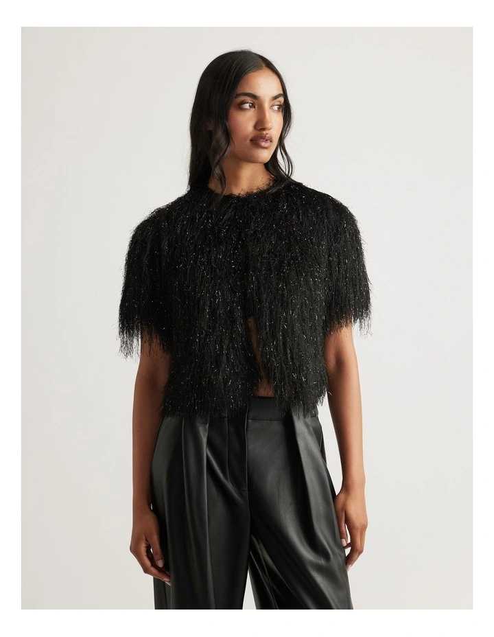 Kenzie Fluffy Lurex Cardigan in Black image 3