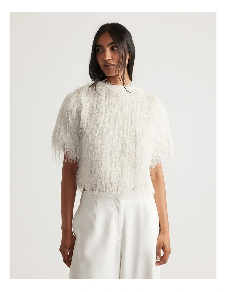Kenzie Fluffy Lurex Cardigan in Cream image 3