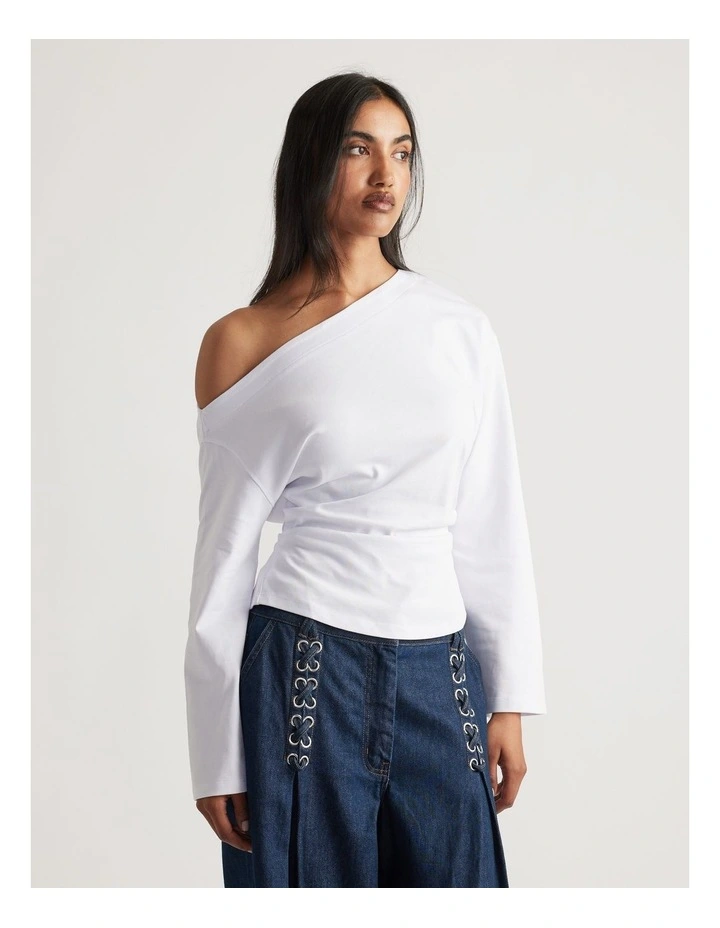 Ally Tipped Shoulder Tee in Bright White image 3