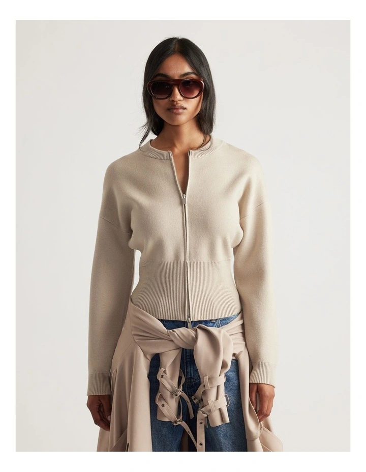 Ainsley Knit Bomber in Beige image 3