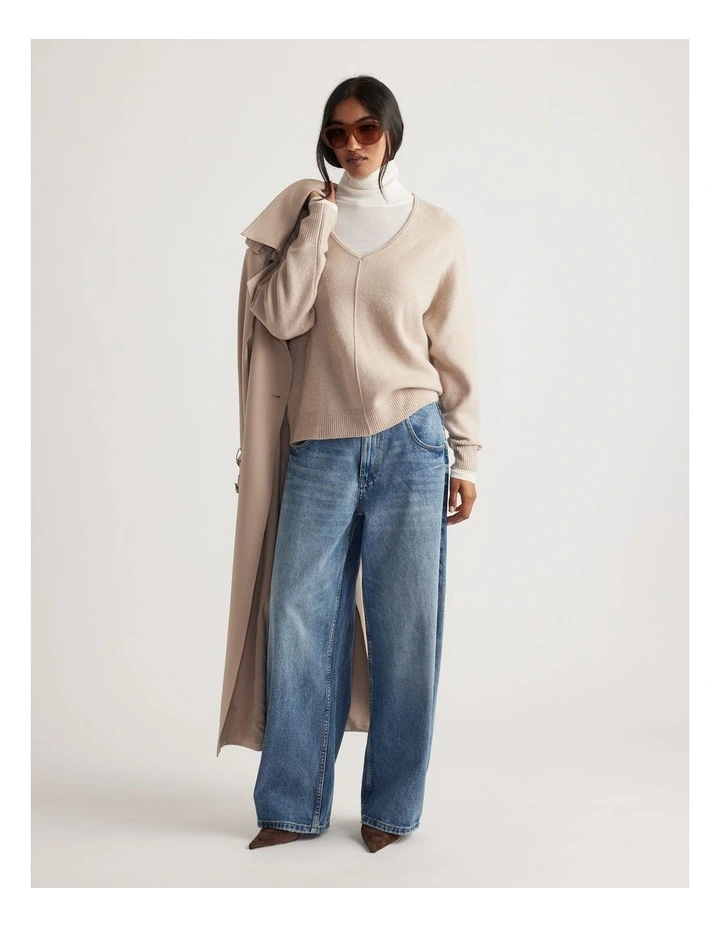 Demi Seam Detail Knit Jumper in Beige image 1