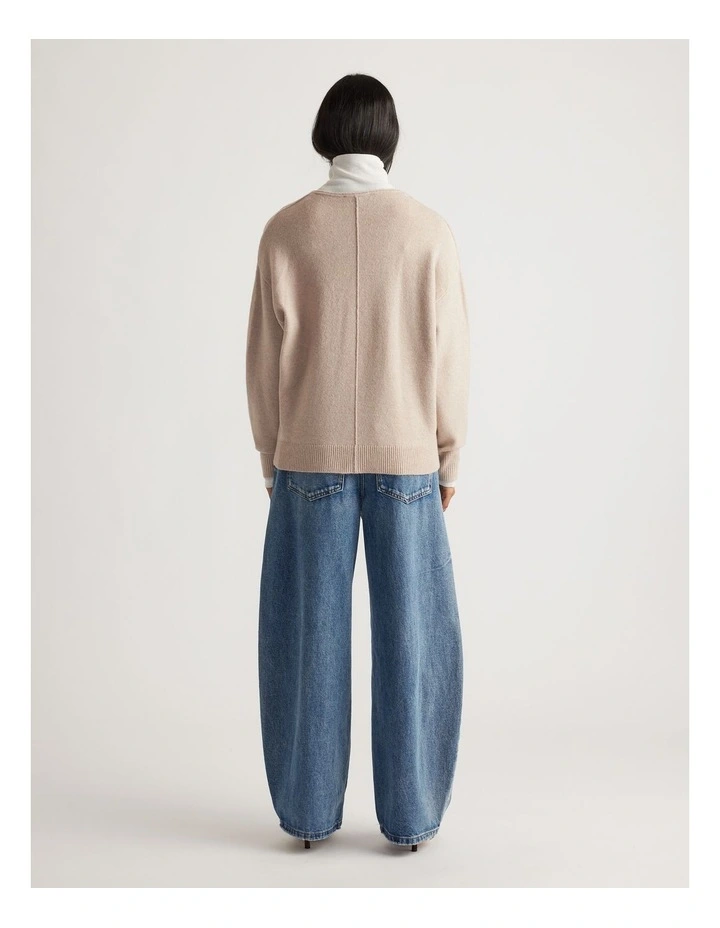 Demi Seam Detail Knit Jumper in Beige image 2