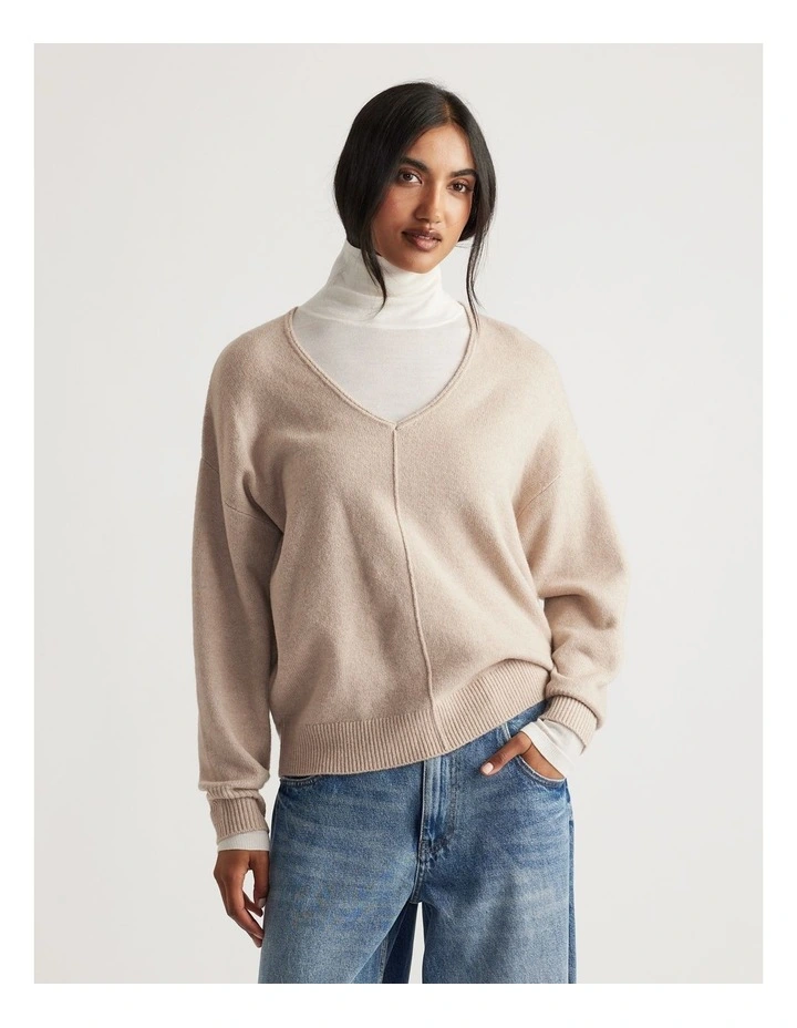 Demi Seam Detail Knit Jumper in Beige image 3