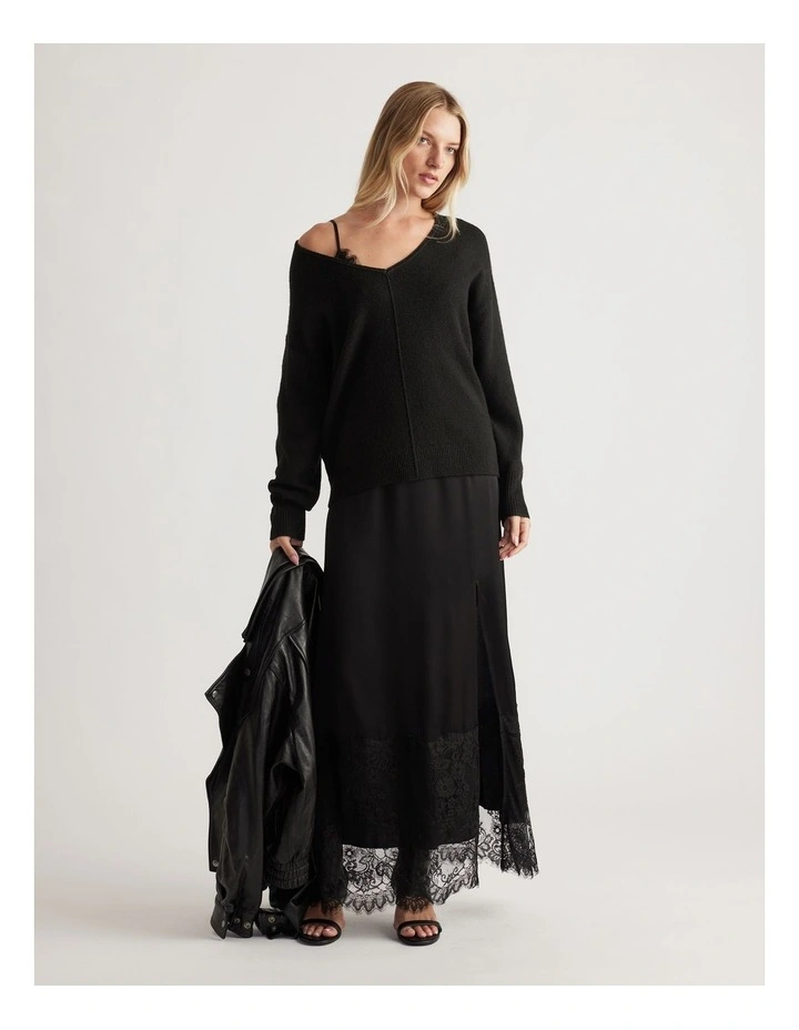 Demi Seam Detail Knit Jumper in Black image 1