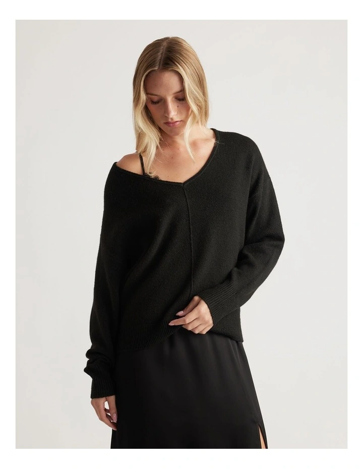 Demi Seam Detail Knit Jumper in Black image 3
