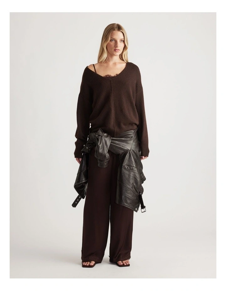 Demi Seam Detail Knit Jumper in Brown image 1