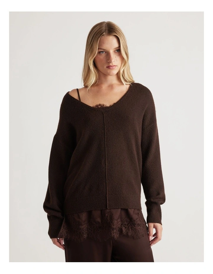 Demi Seam Detail Knit Jumper in Brown image 3