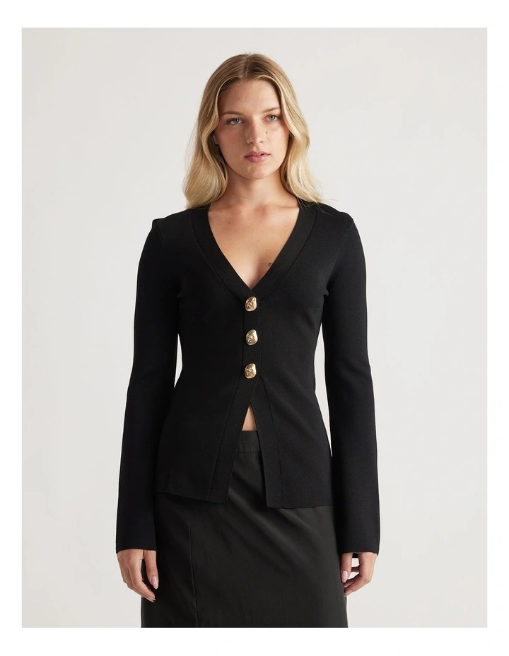 Candice Longline Knit Cardigan in Black image 3