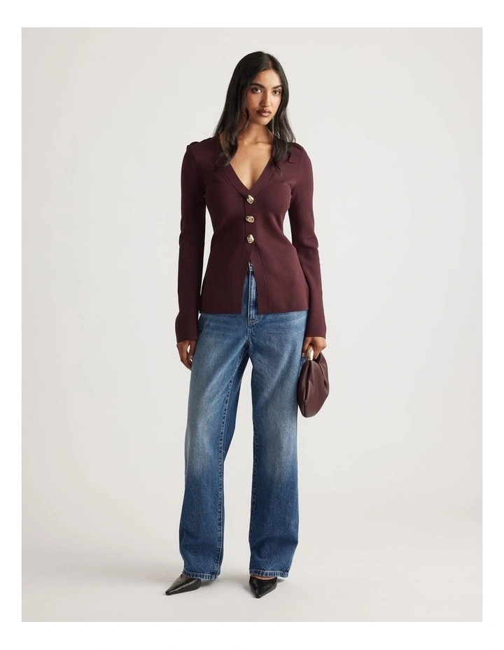 Candice Longline Knit Cardigan in Brown image 1