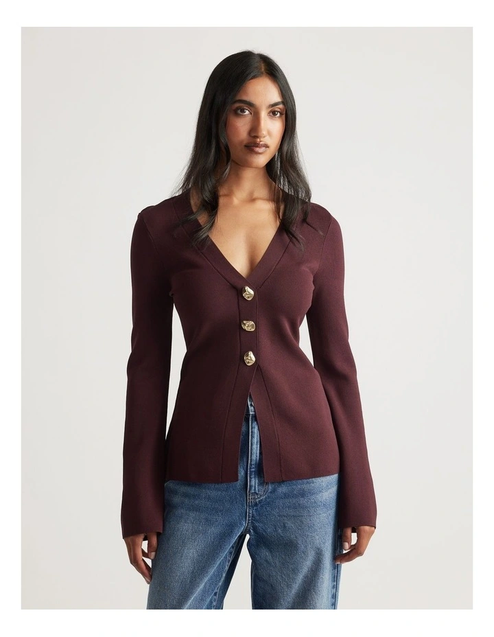 Candice Longline Knit Cardigan in Brown image 3