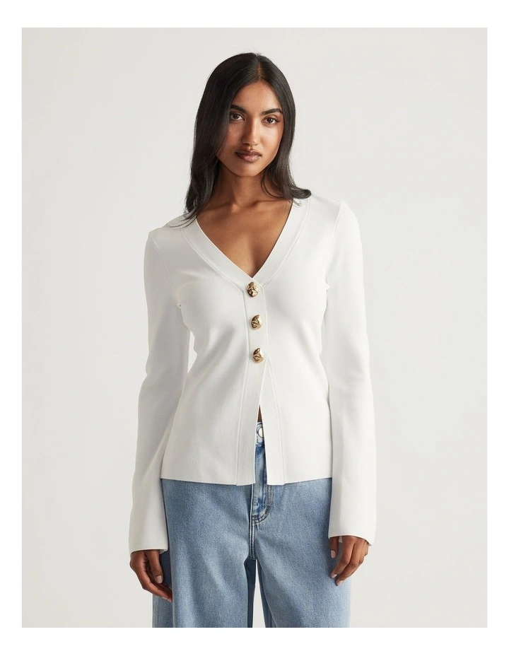 Candice Longline Knit Cardigan in White image 3