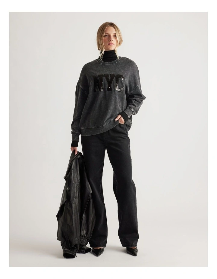 NYC Sequin Sweat in WashedX20Black image 1