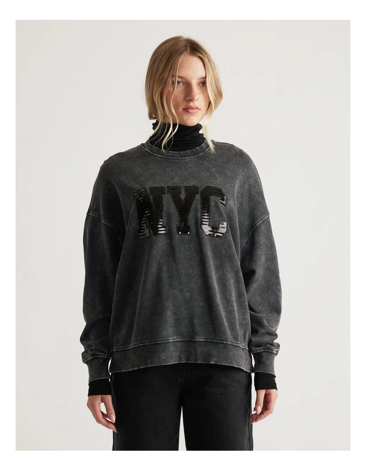 NYC Sequin Sweat in WashedX20Black image 3