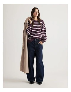 Stripe Sweat in Burgundy