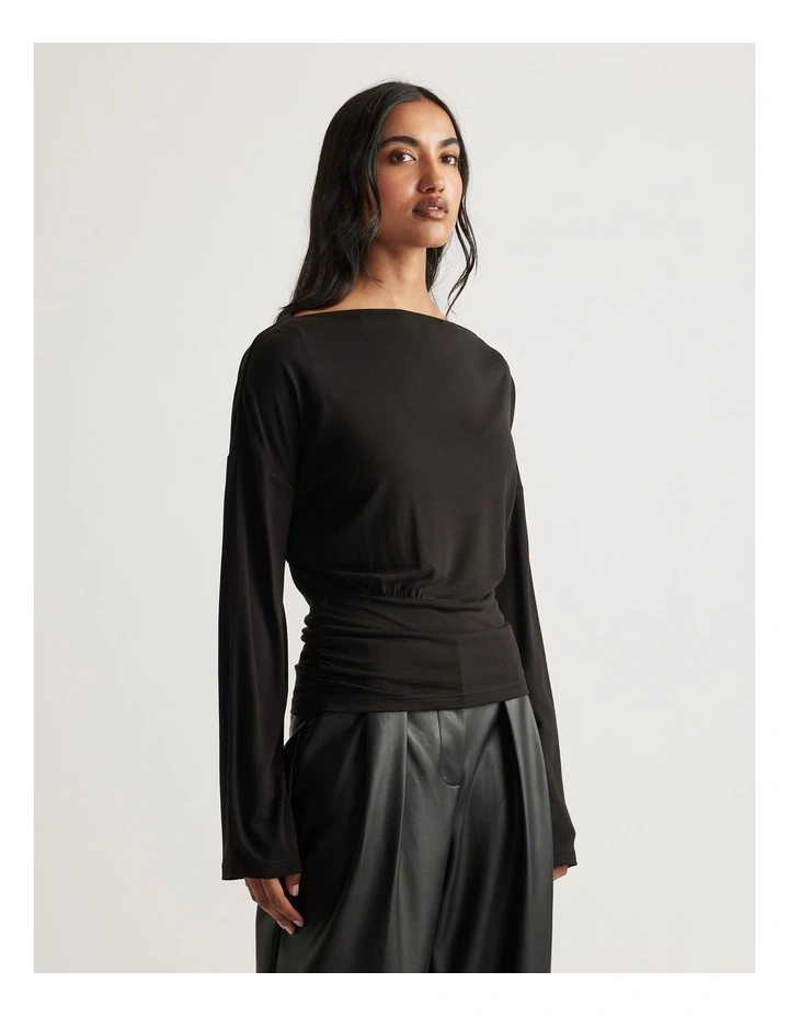 Tahlia Cinched Long Sleeve Top in Black image 3