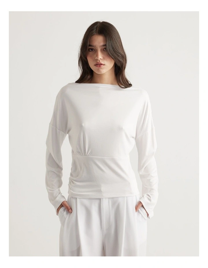 Tahlia Cinched Long Sleeve Top in White image 3