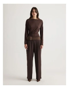 Tahlia Cinched Long Sleeve Top in Brown