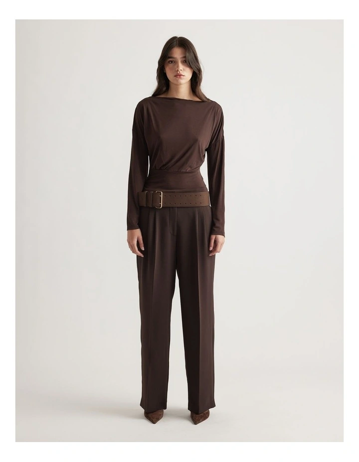 Tahlia Cinched Long Sleeve Top in Brown image 1