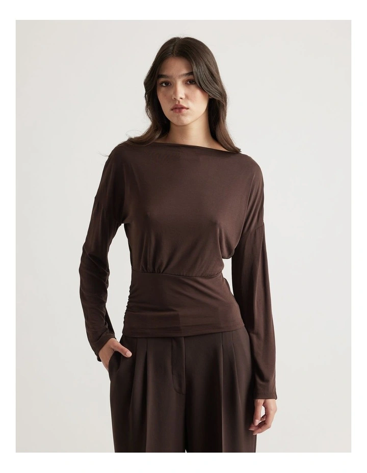 Tahlia Cinched Long Sleeve Top in Brown image 3