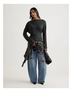Tahlia Cinched Long Sleeve Top in Charcoal