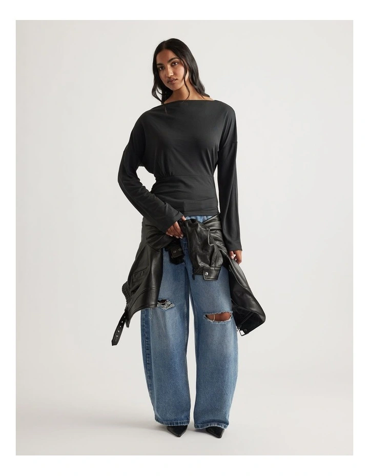 Tahlia Cinched Long Sleeve Top in Charcoal image 1