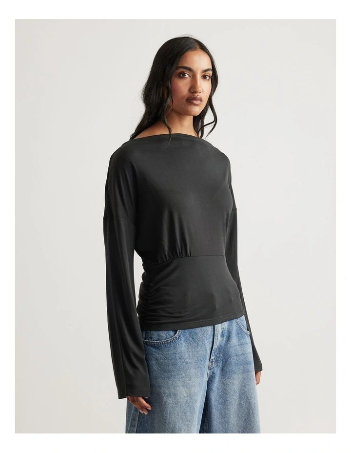 Tahlia Cinched Long Sleeve Top in Charcoal image 3