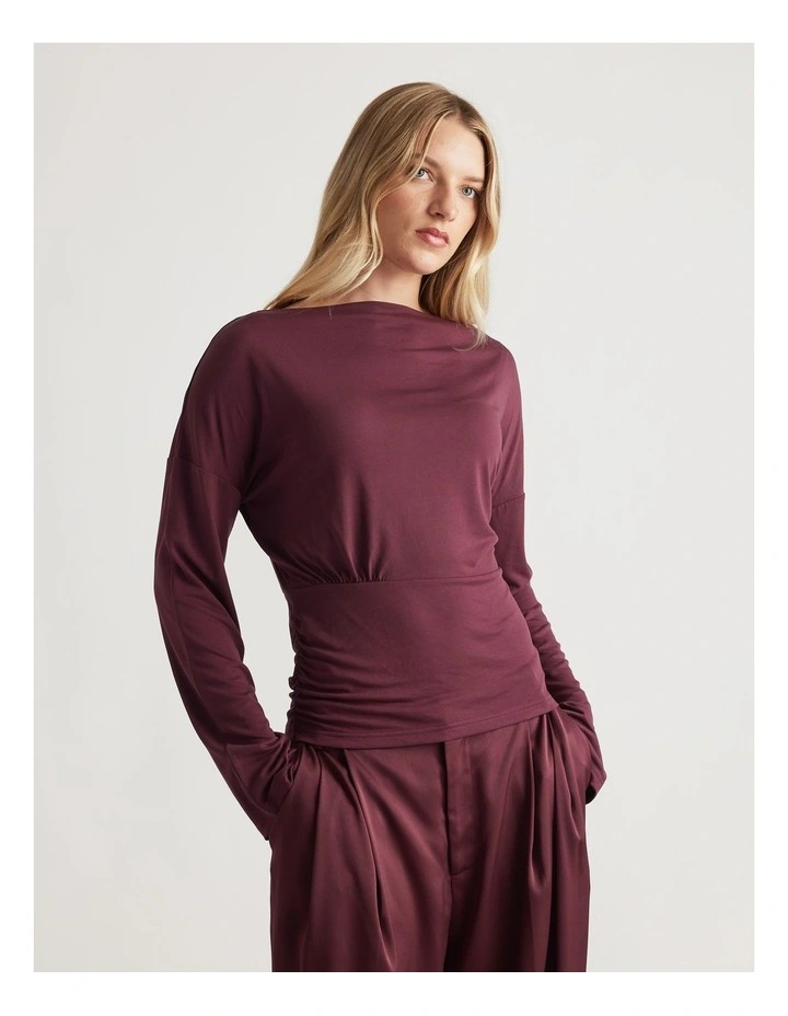 Tahlia Cinched Long Sleeve Top in Plum image 3