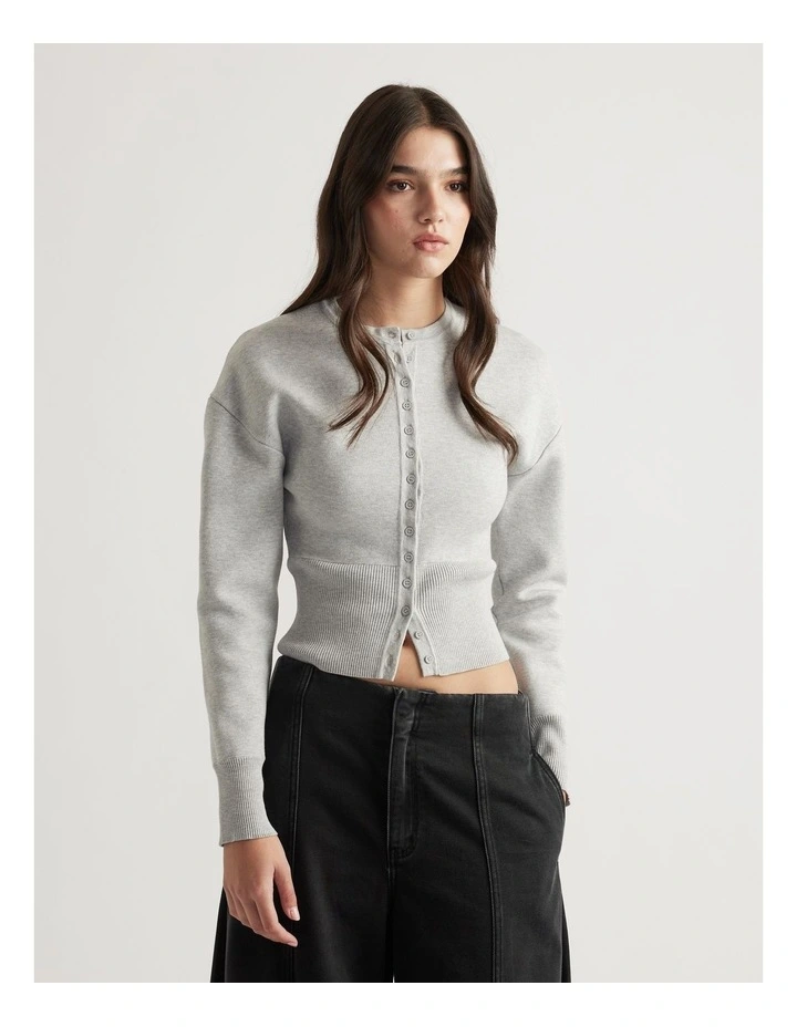Jordyn Cinched Cardigan in Light Grey Marle image 3